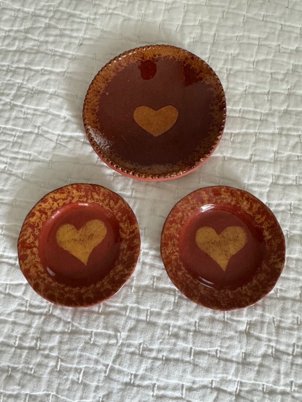 Vintage Tennessee Clayworks Redware Pottery Heart Plates